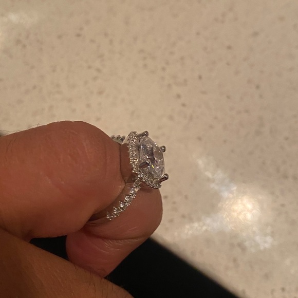 Halo Princess Cut Engagement Ring Stamped 925 Silver Partial Pave Band Two Sizes - Picture 14 of 15